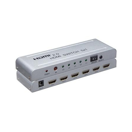 PremiumCord 4Kx2K@60Hz HDMI switch 5:1 kovový s diaľkovým ovládačom a napájacím adaptérom