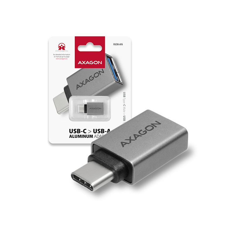 AXAGON RUCM-AFA, redukcia USB-C (M) - USB-A (F), USB 3.2 Gen 2, 3A, ALU