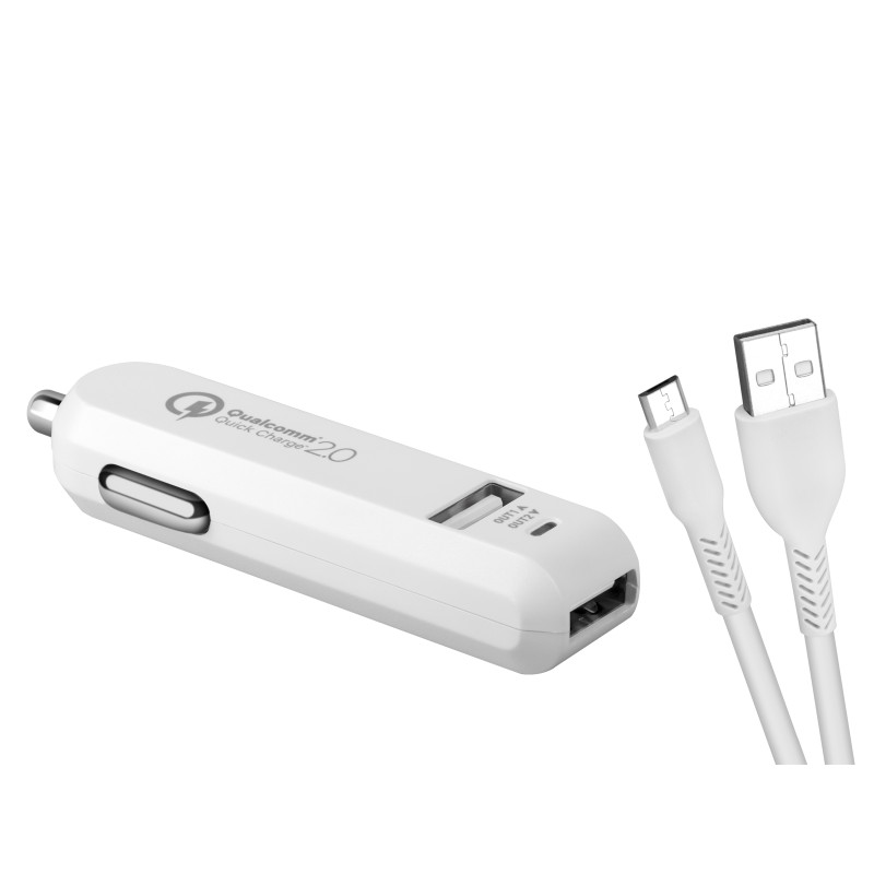 AVACOM CarMAX 2 nabíjačka do auta 2x Qualcomm Quick Charge 2.0, biela farba (micro USB kábel)
