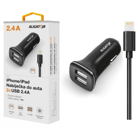 ALIGATOR Nab. do auta iPh 5/6/7/8, 2,4A TCH čierna