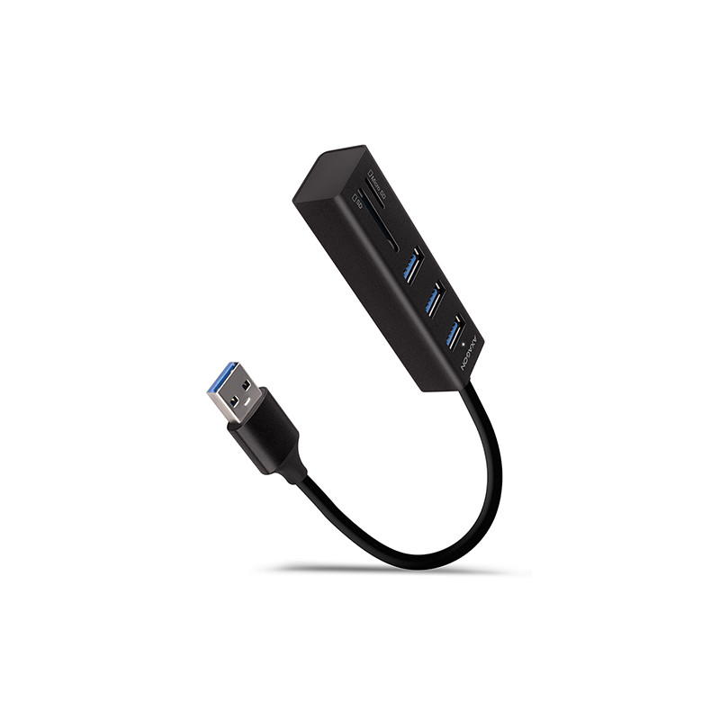 AXAGON HMA-CR3A, USB 3.2 Gen 1 hub, porty 3x USB-A + čítačka kariet SD/microSD, kovový, kábel USB-A 20