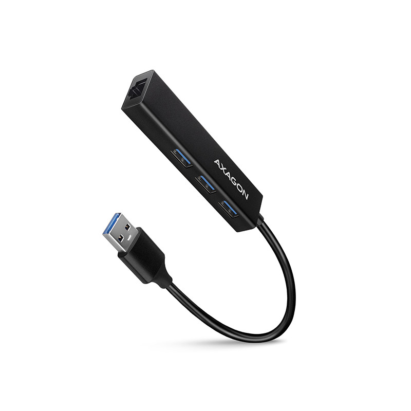 AXAGON HMA-GL3A, USB 3.2 Gen 1 hub, porty 3x USB-A + Gigabit Ethernet, kovový, kábel USB-A 20cm