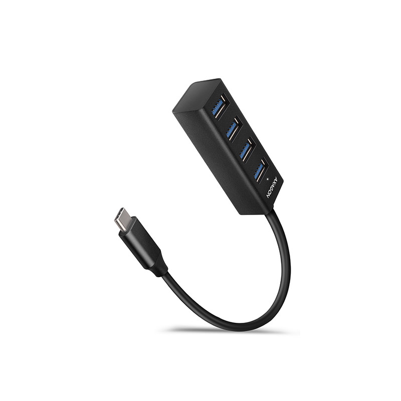 AXAGON HUE-M1C, 4x USB 3.2 Gen 1 MINI húb, kovový, kábel USB-C 20cm
