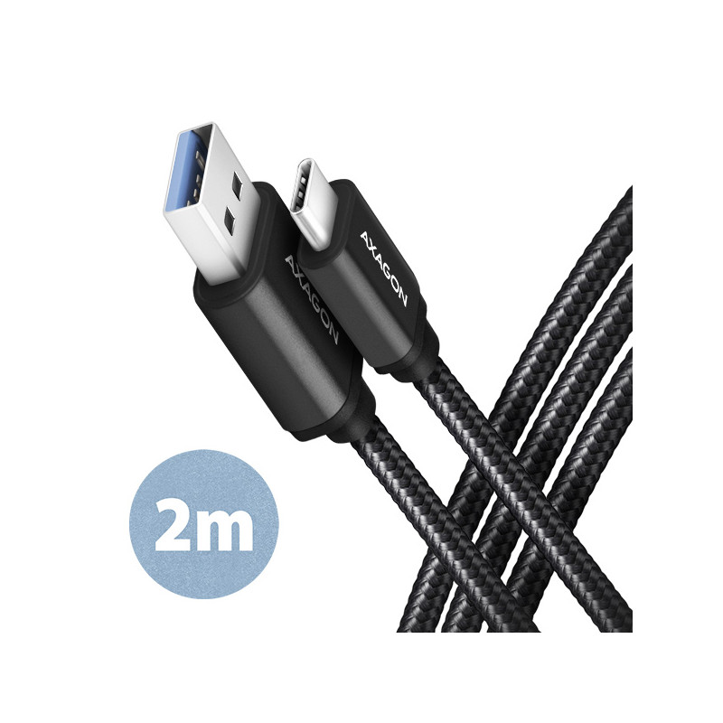 AXAGON BUCM3-AM20AB, SPEED kábel USB-C -- USB-A, 2m, USB 3.2 Gen 1, 3A, ALU, oplet, čierny