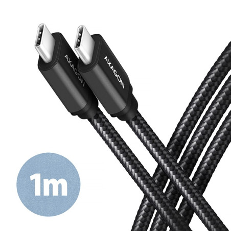 AXAGON BUCM3-CM10AB, SPEED kábel USB-C -- USB-C, 1m, USB 3.2 Gen 1, PD 60W 3A, ALU, oplet, čierny
