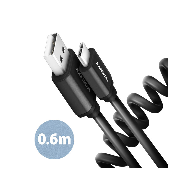 AXAGON BUCM-AM10TB, TWISTER kábel USB-C -- USB-A, 0.6m, USB 2.0, 3A, ALU, tpe, čierny