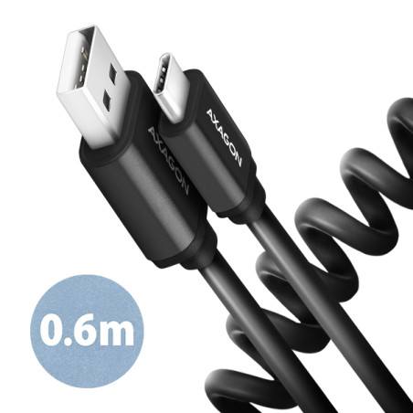 AXAGON BUCM-AM10TB, TWISTER kábel USB-C -- USB-A, 0.6m, USB 2.0, 3A, ALU, tpe, čierny