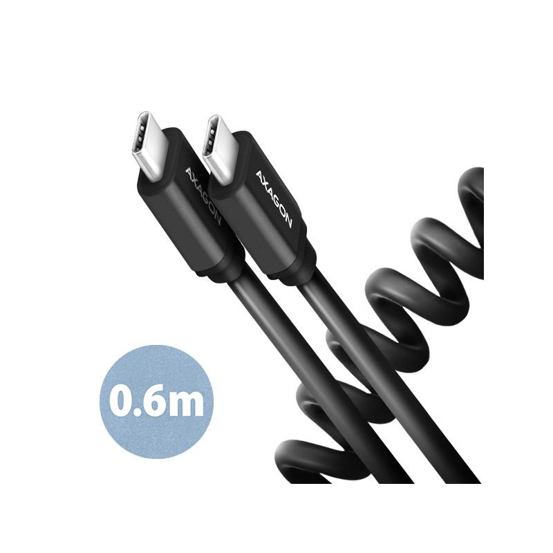 AXAGON BUCM-CM10TB, TWISTER kábel USB-C -- USB-C, 0.6m, USB 2.0, PD 60W 3A, ALU, tpe, čierny
