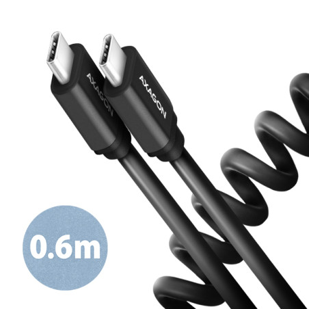 AXAGON BUCM-CM10TB, TWISTER kábel USB-C -- USB-C, 0.6m, USB 2.0, PD 60W 3A, ALU, tpe, čierny