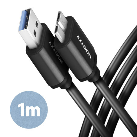 AXAGON BUMM3-AM10AB, SPEED kábel Micro-B USB -- USB-A, 1m, USB 3.2 GEN 1, 3A, ALU, tpe, čierny