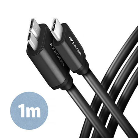 AXAGON BUMM3-CM10AB, SPEED kábel Micro-B USB -- USB-C, 1m, USB 3.2 GEN 1, 3A, ALU, tpe, čierny