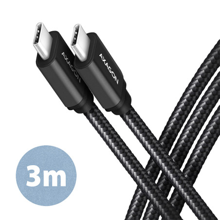 AXAGON BUCM3-CM30AB, SPEED kábel USB-C -- USB-C, 3m, USB 3.2 Gen 1, PD 60W 3A, ALU, oplet, čierny