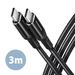 AXAGON BUCM-CM30AB, HQ kábel USB-C -- USB-C, 3m, USB 2.0, PD 60W 3A, ALU, oplet, čierny