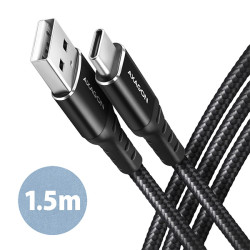 AXAGON BUCM-AM15AB, HQ kábel USB-C -- USB-A, 1.5m, USB 2.0, 3A, ALU, oplet, čierny