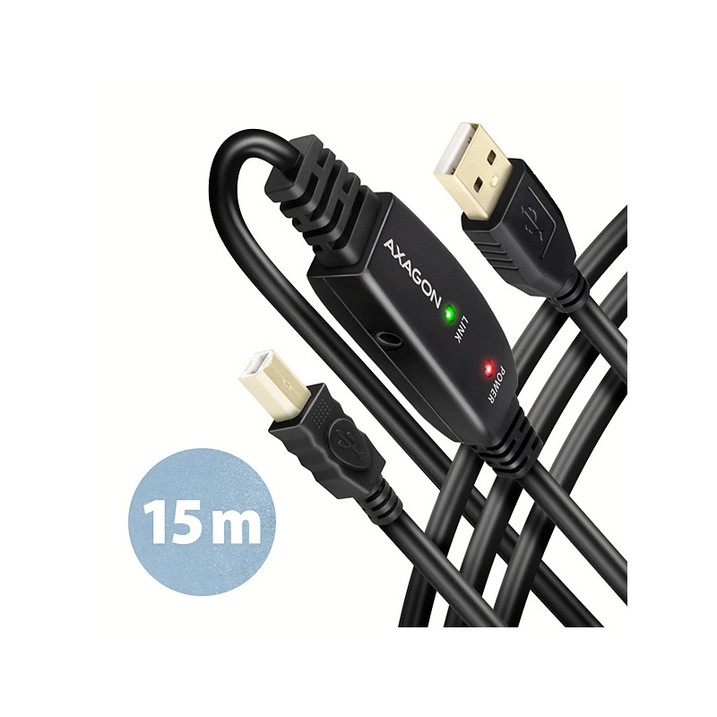 AXAGON ADR-215B, USB 2.0 A-M - B-M aktívny prepojovací/repeater kábel, 15m