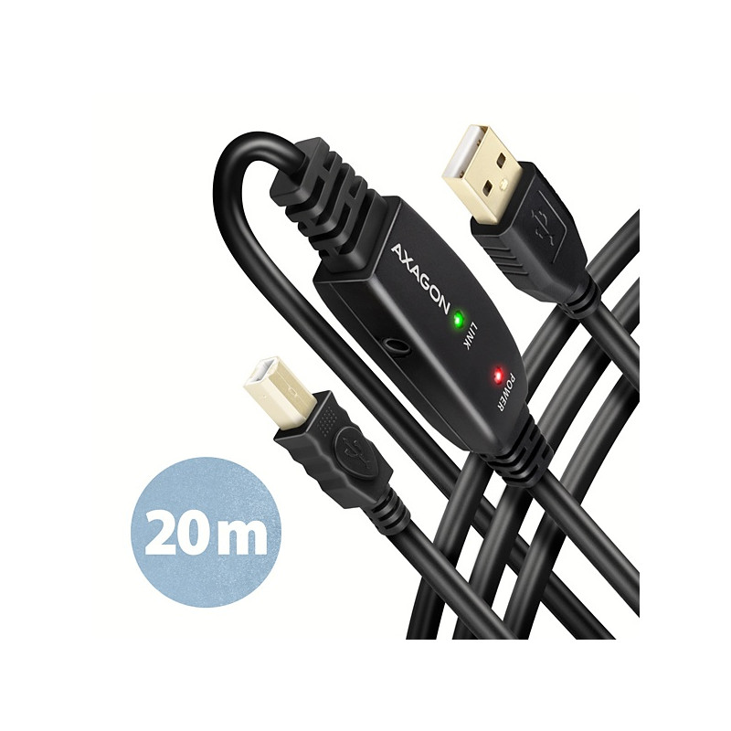 AXAGON ADR-220B, USB 2.0 A-M - B-M aktívny prepojovací / repeater kábel, 20m