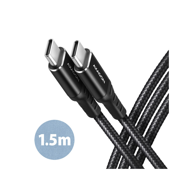AXAGON BUCM-CM15AB, HQ kábel USB-C -- USB-C, 1.5m, USB 2.0, PD 60W 3A, ALU, oplet, čierny