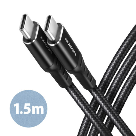 AXAGON BUCM-CM15AB, HQ kábel USB-C -- USB-C, 1.5m, USB 2.0, PD 60W 3A, ALU, oplet, čierny