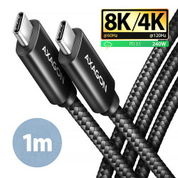 AXAGON BUCM4X-CM10AB NewGEN+ kábel USB-C -- USB-C, 1m, USB4 Gen 3×2, PD 240W 5A, 8K HD, ALU, oplet