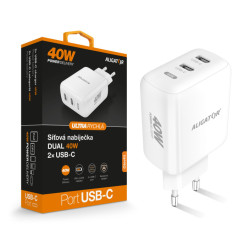 Múdra sieťová nabíjačka ALIGATOR Power Delivery 40W, 2xUSB-C, biela