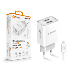 Múdra sieťová nabíjačka ALIGATOR 2,4A, 2xUSB, smart IC, biela, micro USB kábel