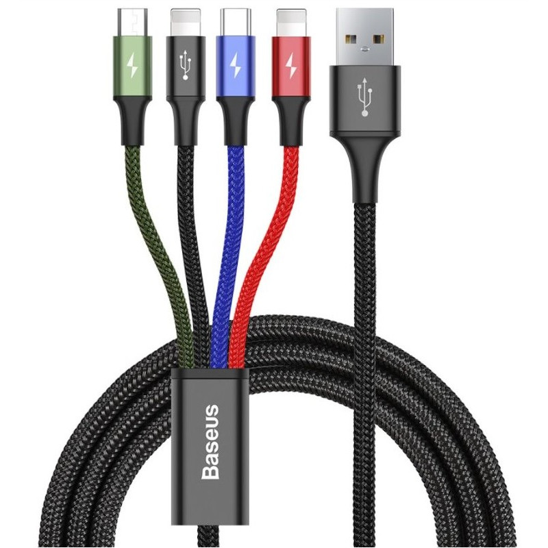 Baseus dátový kábel 4v1 microUSB+USB-C+2xLightning 1,2m 3,5A čierny