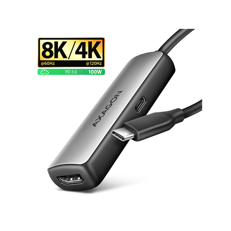 AXAGON RVC-HI8KPD, USB-C - HDMI 2.1 redukcia/adapter, 8K/60Hz, 4K/144Hz, HDR10+, PD100W