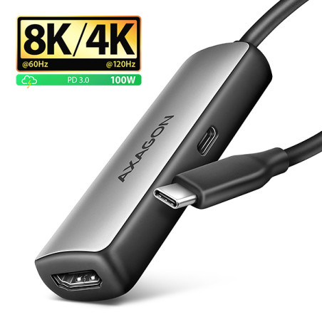 AXAGON RVC-HI8KPD, USB-C - HDMI 2.1 redukcia/adapter, 8K/60Hz, 4K/144Hz, HDR10+, PD100W