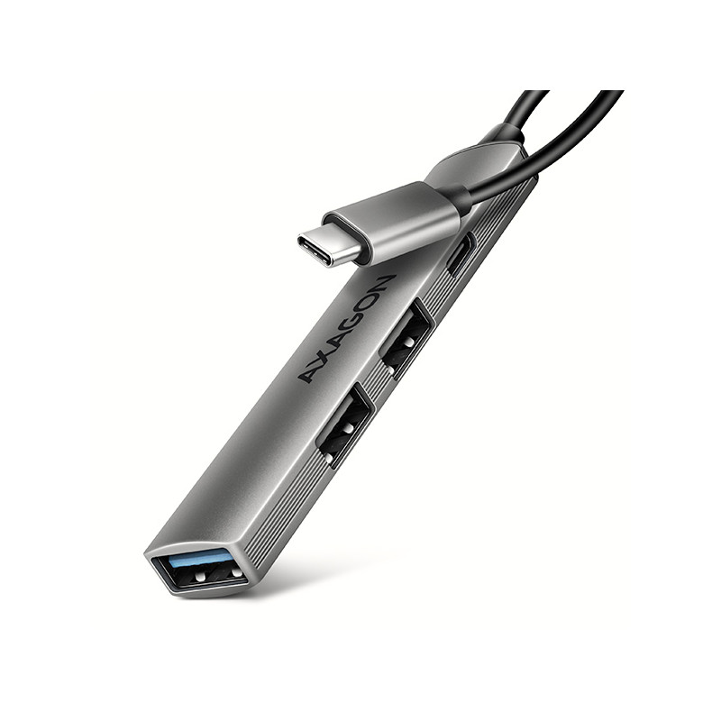 AXAGON HUE-STC, 4x USB ALU STRIP hub, 1x USB-A 5Gbps, 2x USB-A & 1x USB-C 480Mbps, kábel USB-C 12cm