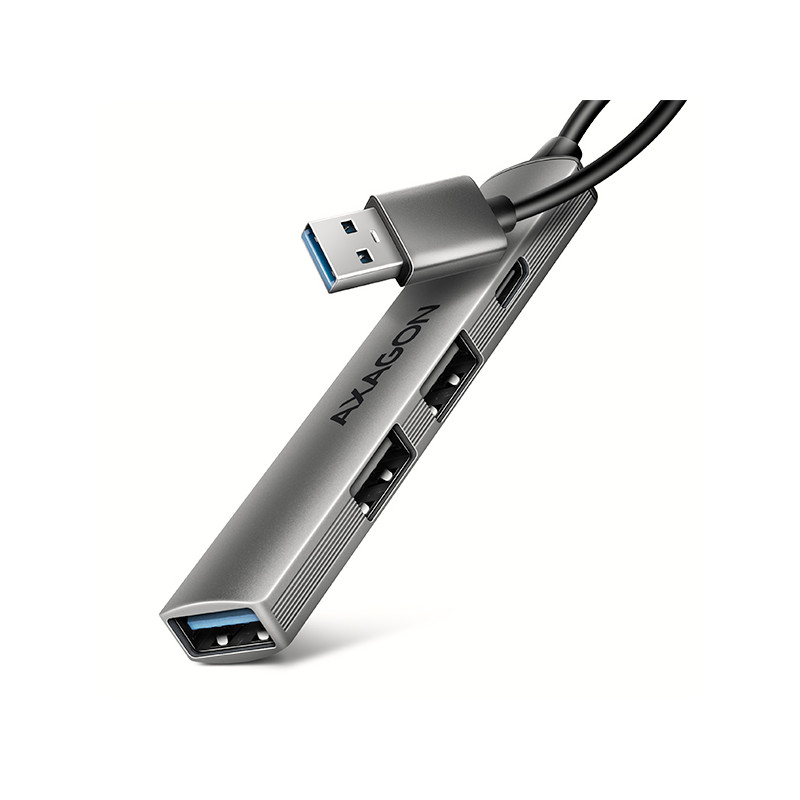 AXAGON HUE-STA, 4x USB ALU STRIP hub, 1x USB-A 5Gbps, 2x USB-A & 1x USB-C 480Mbps, kábel USB-A 12cm