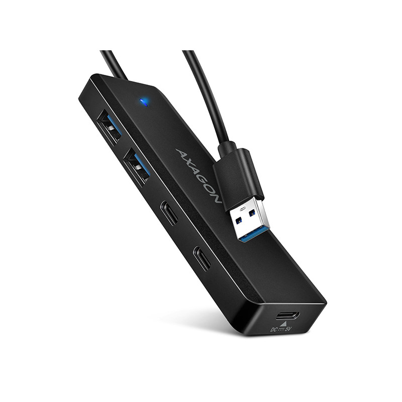 AXAGON HUE-C2A, 4× USB 5Gbps TRAVEL hub, 2× USB-A + 2× USB-C, USB-C napájanie, kábel USB-A 19cm