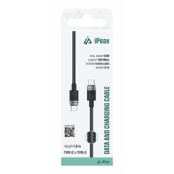 TEXTILNÝ KÁBEL USB-C / USB-C 1M, USB 2.0 ČIERNY