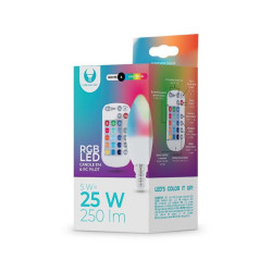 LED žiarovka Forever E14 C37 RGB 5W s diaľkovým ovládaním biela