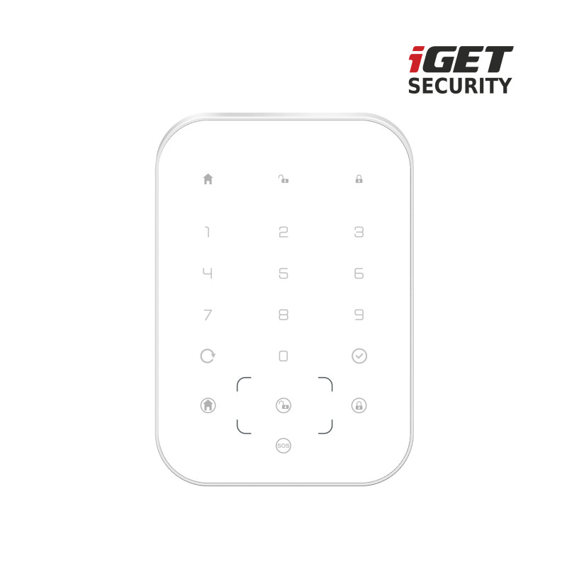 iGET SECURITY MP13 - bezdrôtová klávesnica s RFID čítačkou pre alarm M6-4G, napájanie 4x AA v balení