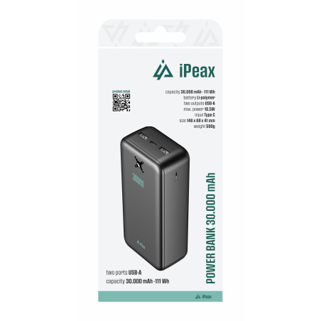 POWER BANKA 20000 mAh, 10,5 W, 2x USB-A ČIERNA
