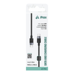 TEXTILNÝ KÁBEL USB-C / USB-C 1,5M, USB 2.0 ČIERNY