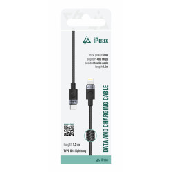 TEXTILNÝ KÁBEL USB-C/LIGHTNING 1,5M, USB 2.0 ČIERNY
