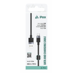 TEXTILNÝ KÁBEL USB-A / USB-C 1,5M, USB 2.0 ČIERNY