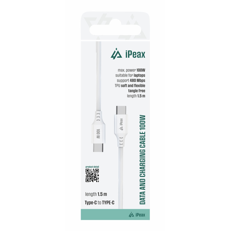 TPU KÁBEL USB-C / USB-C 1,5M, 5A, 100W BIELÝ