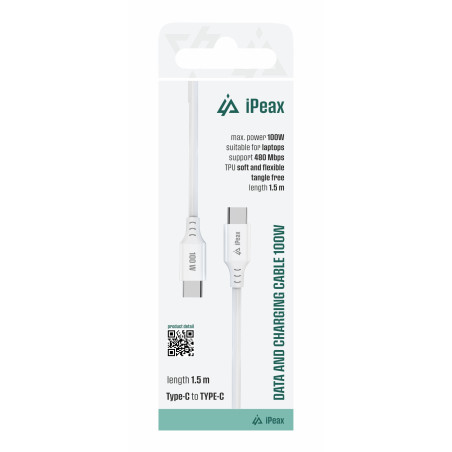 TPU KÁBEL USB-C / USB-C 1,5M, 5A, 100W BIELÝ