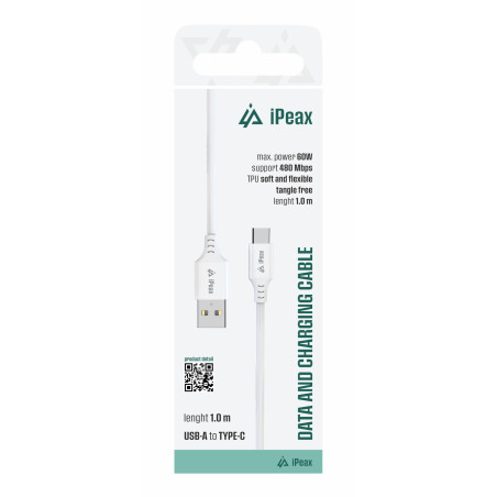 TPU KÁBEL USB-A / USB-C 1M, USB 2.0 BIELÝ