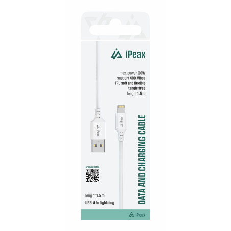 TPU KÁBEL USB-A / LIGHTNING 1,5M, USB 2.0 BIELÝ