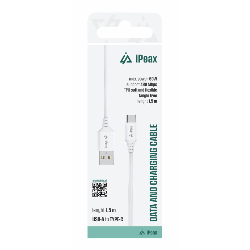 TPU KÁBEL USB-A / USB-C 1,5M, USB 2.0 BIELÝ