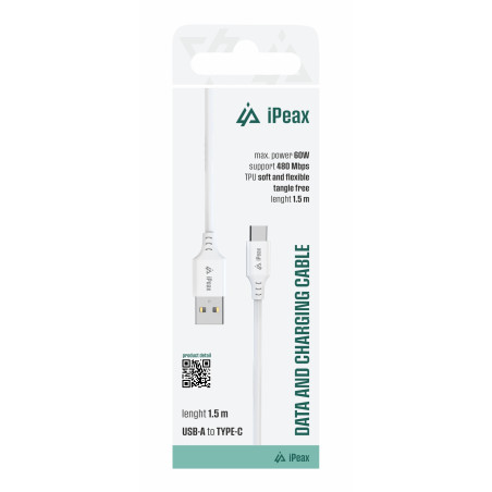 TPU KÁBEL USB-A / USB-C 1,5M, USB 2.0 BIELÝ