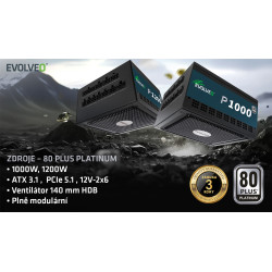 EVOLVEO P1000, 1000W/ ATX 3.1/ 80+ PLATINUM/