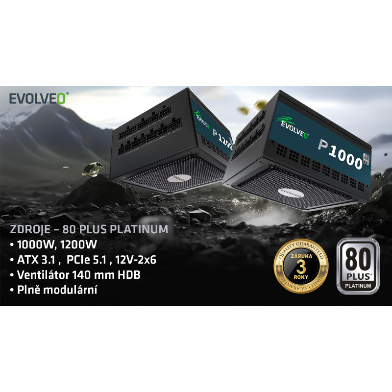 EVOLVEO P1000, 1000W/ ATX 3.1/ 80+ PLATINUM/