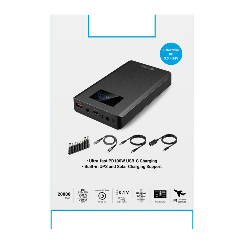 NONAME - Sandberg Laptop Powerbanka 20000mAh PD100W, čierna