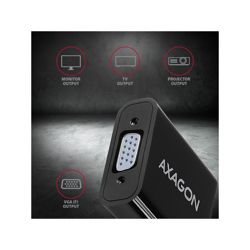 AXAGON RVH-VGAN, HDMI - VGA redukcia/adapter, FullHD, audio výstup, micro USB napr. konektor