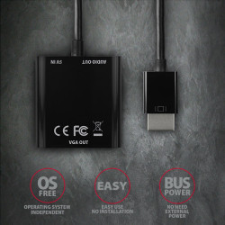 AXAGON RVH-VGAN, HDMI - VGA redukcia/adapter, FullHD, audio výstup, micro USB napr. konektor