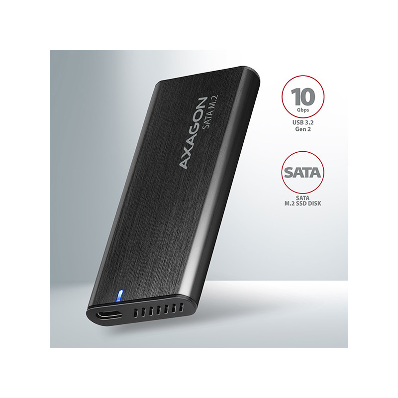 AXAGON EEM2-SBC, USB-C 3.2 Gen 2 - M.2 SATA SSD kovový RAW box, bezšroubový